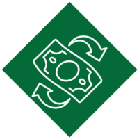 Picture of icon showing cash with two arrows to denote cash back