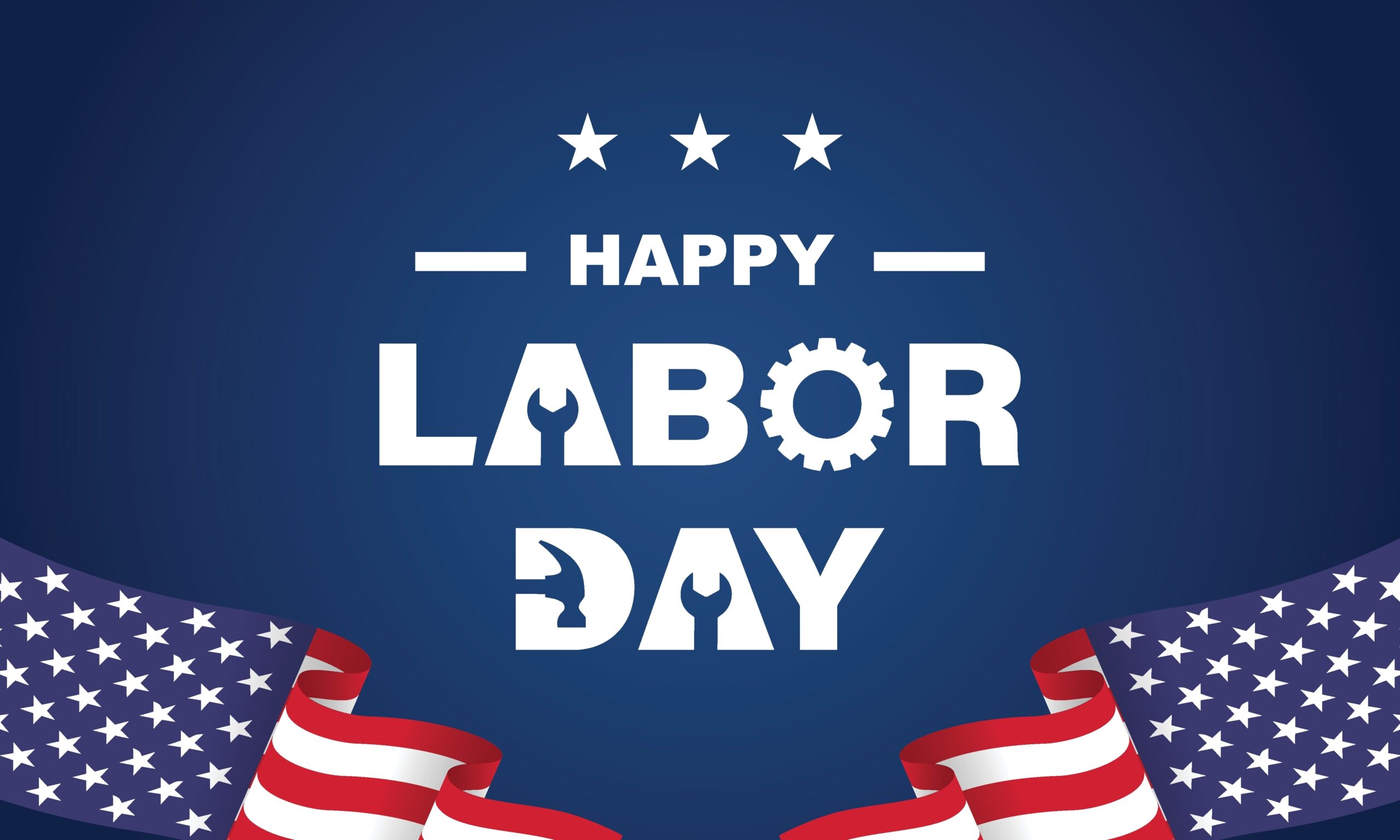 Words Happy,Labor,Day, on navy backround with two American flags Background,Vector